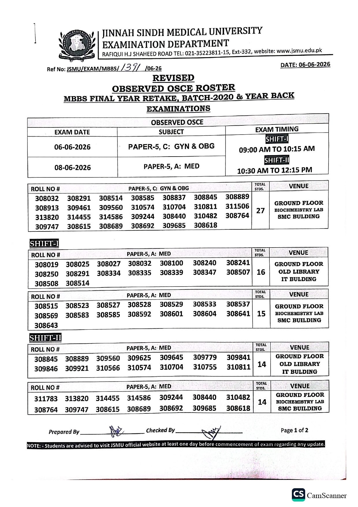 JSMU Date Sheet 2026 for MBBS Final Year Batch 2020 & YB Availiable Now