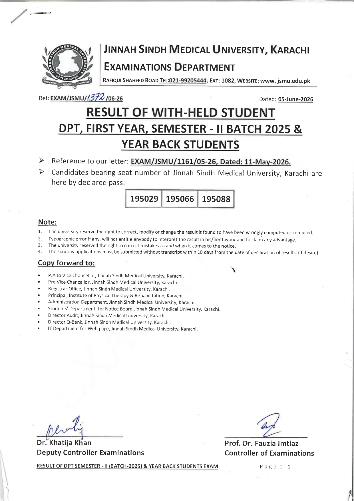 JSMU Releases DPT Program Exams Results 2026