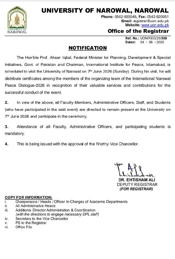 Ahsan Iqbal Certificate Distribution University of Narowal Live